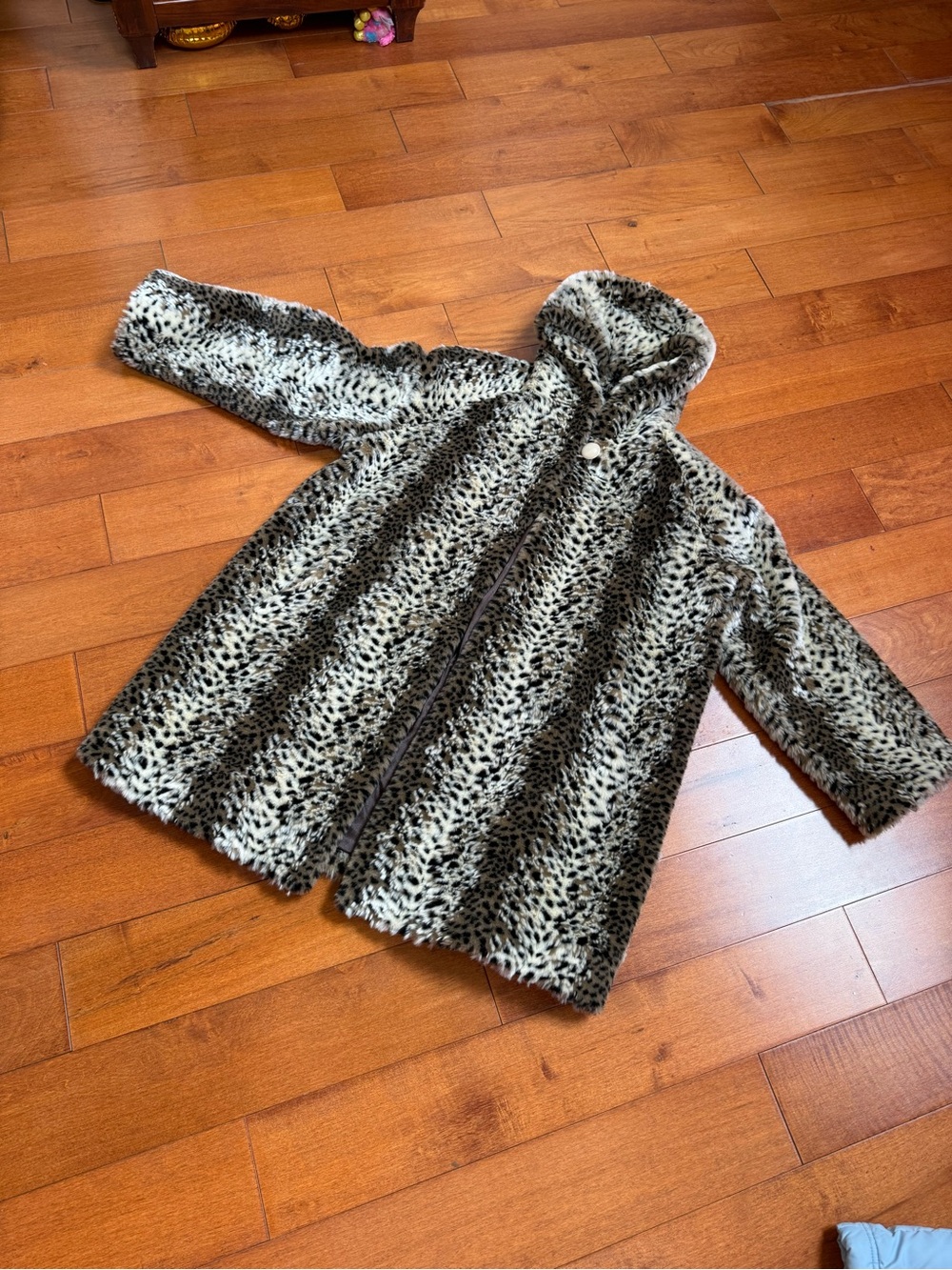 dennis basso Faux Fur Leopard-Print Hooded Coat sz 1X